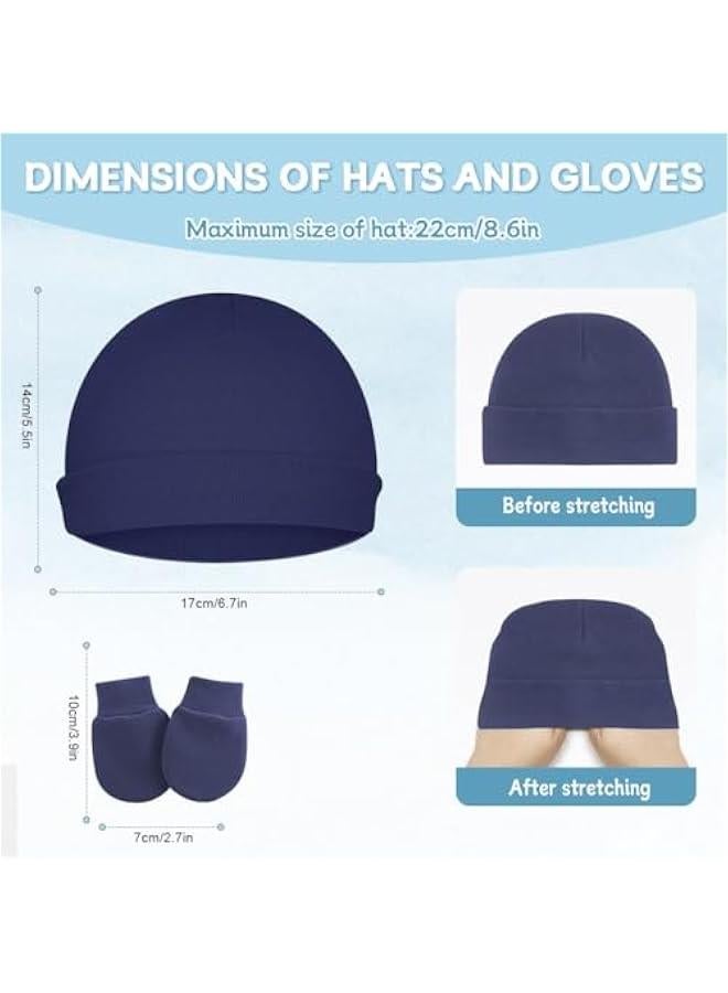 Cotton Baby Hats and Mittens Set Unisex, Toddler No Scratch Mittens and Beanie Cap Infant Newborn Hospital Hat - Image 5