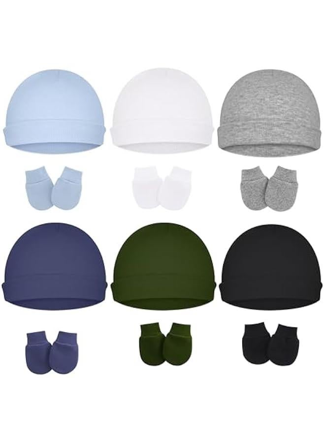 Cotton Baby Hats and Mittens Set Unisex, Toddler No Scratch Mittens and Beanie Cap Infant Newborn Hospital Hat - Image 1