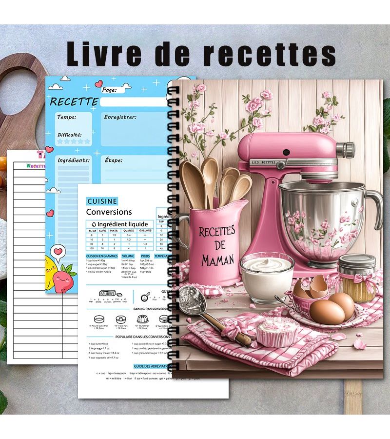 1 French Recipe Book for Baking Lovers Vintage Theme Pink Stand Mixer And Retro Kitchen Tool Patterns A5 Size Spiral Notebook Language Notebook Suitable For Baking Journal Meal Planner Recipe Notebook 1pc - Image 4