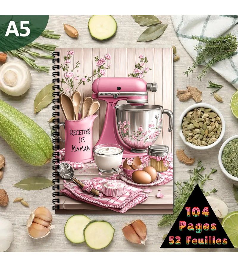 1 French Recipe Book for Baking Lovers Vintage Theme Pink Stand Mixer And Retro Kitchen Tool Patterns A5 Size Spiral Notebook Language Notebook Suitable For Baking Journal Meal Planner Recipe Notebook 1pc - Image 3