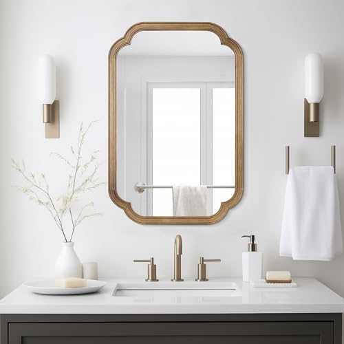 WallBeyond 20 x 30 Rounded Corner Arch Wall Mirror with Wood Frame for Entryway Living Room or Bedroom Home Decor Light Woodgrain HoneyColored - Image 1