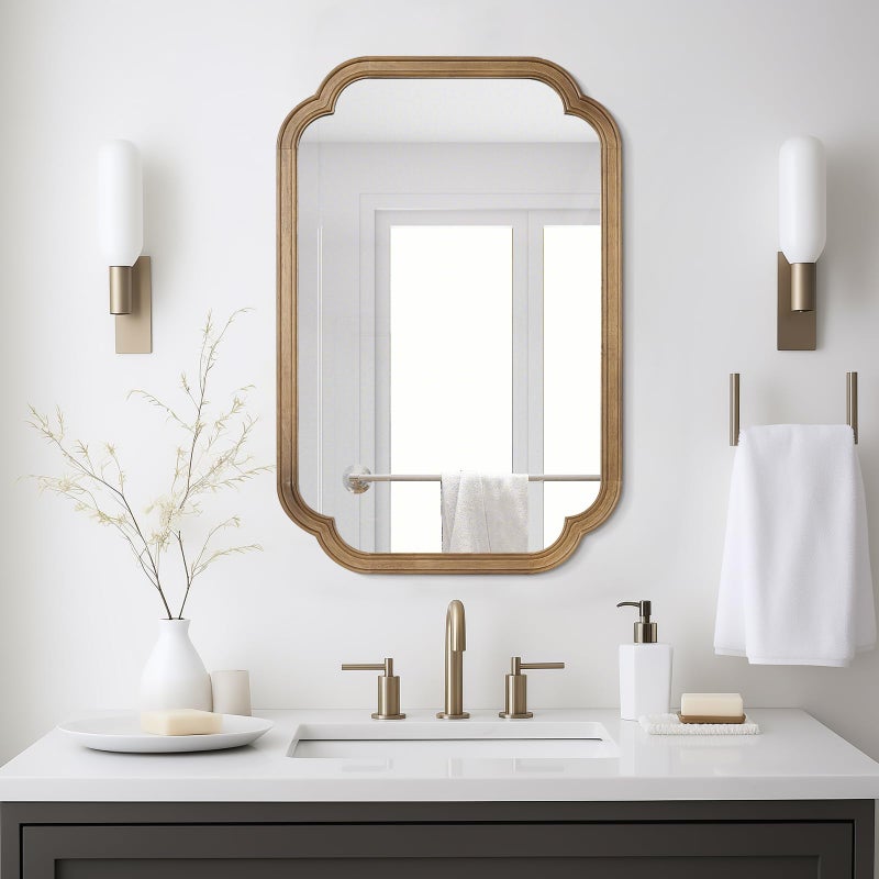 WallBeyond 20 x 30 Rounded Corner Arch Wall Mirror with Wood Frame for Entryway Living Room or Bedroom Home Decor Light Woodgrain HoneyColored - Image 2