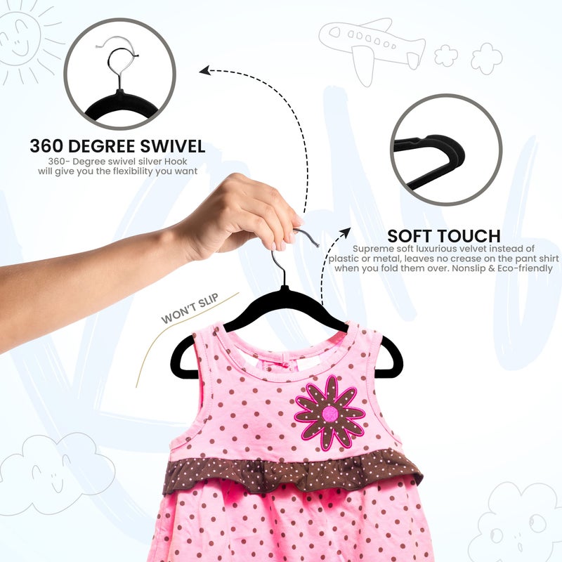 Utopia Home Kids Hangers Velvet (20 Pack) - 11 Inch Durable Baby Hangers for Closet - Perfect Toddler Hangers Non Slip for Everyday Use (Black) - Image 3