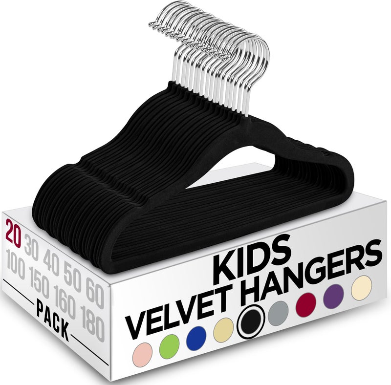 Utopia Home Kids Hangers Velvet (20 Pack) - 11 Inch Durable Baby Hangers for Closet - Perfect Toddler Hangers Non Slip for Everyday Use (Black) - Image 1