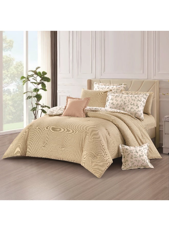 LEVORE 8-piece bedspread set, 100% soft cotton, floral pattern, double-sided, summer style, with filling and fastener, suitable for a 200x200 bed. - Image 1