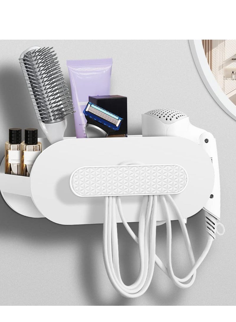 Excefore Hair Dryer Holder, Bathroom Organization, Hair Tool Organizer Wall Mount, Tray Stand Storage Bathroom Vanity Countertop with 3 Holes, White - Image 1