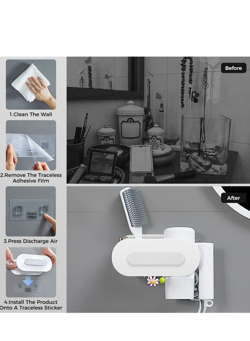 Excefore Hair Dryer Holder, Bathroom Organization, Hair Tool Organizer Wall Mount, Tray Stand Storage Bathroom Vanity Countertop with 3 Holes, White - Image 3