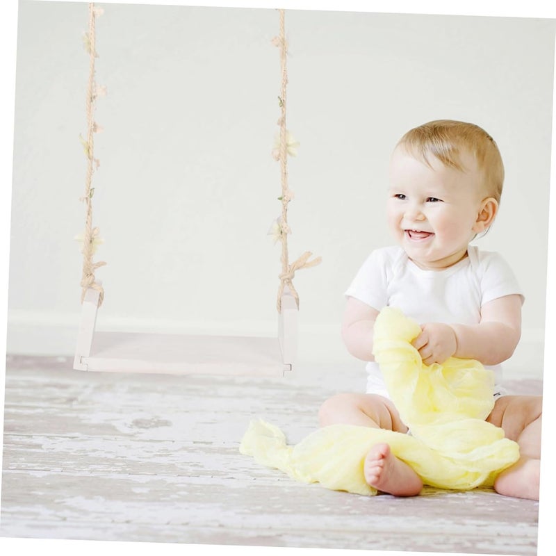 Yardwe Newborn Photography Wooden Swing Prop Floral Accents Cozy Photo Shoot Decoration for Toddlers and and Cloth Design for Lasting Use - Image 4