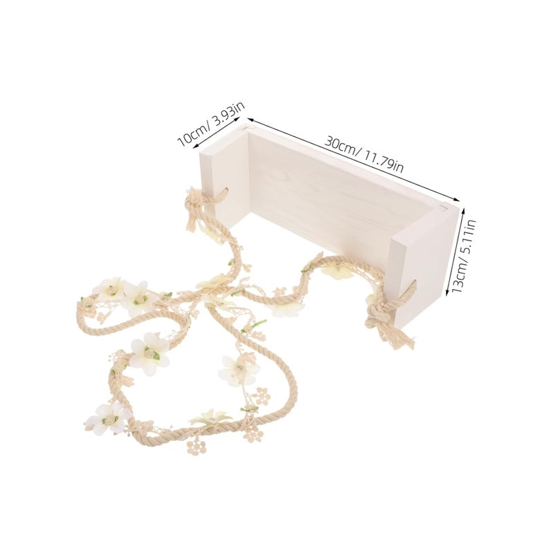 Yardwe Newborn Photography Wooden Swing Prop Floral Accents Cozy Photo Shoot Decoration for Toddlers and and Cloth Design for Lasting Use - Image 2