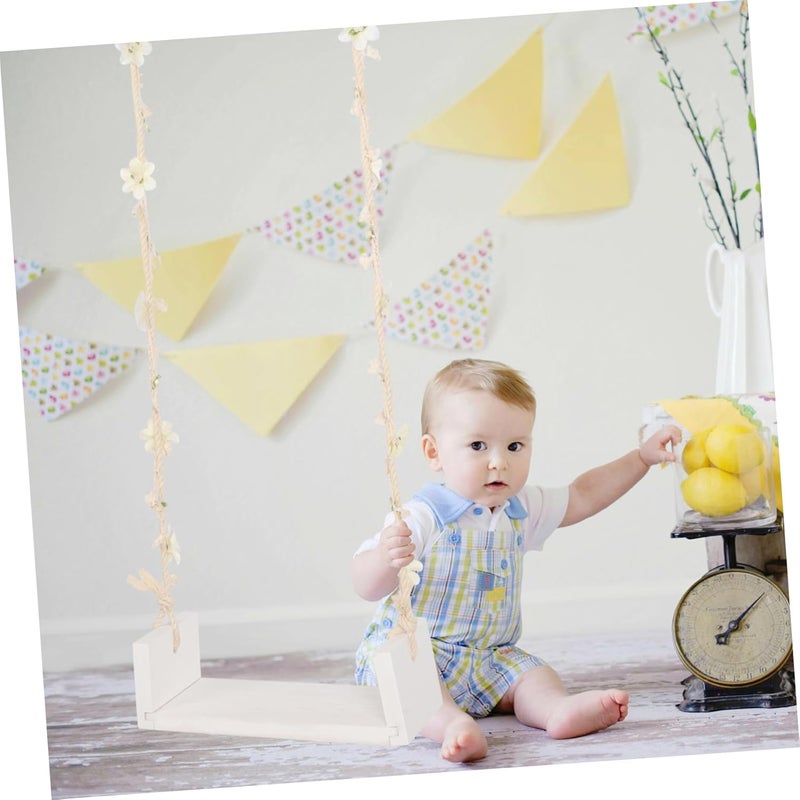 Yardwe Newborn Photography Wooden Swing Prop Floral Accents Cozy Photo Shoot Decoration for Toddlers and and Cloth Design for Lasting Use - Image 5