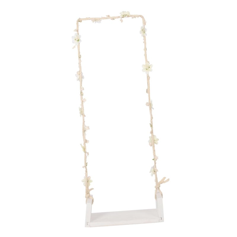 Yardwe Newborn Photography Wooden Swing Prop Floral Accents Cozy Photo Shoot Decoration for Toddlers and and Cloth Design for Lasting Use - Image 1