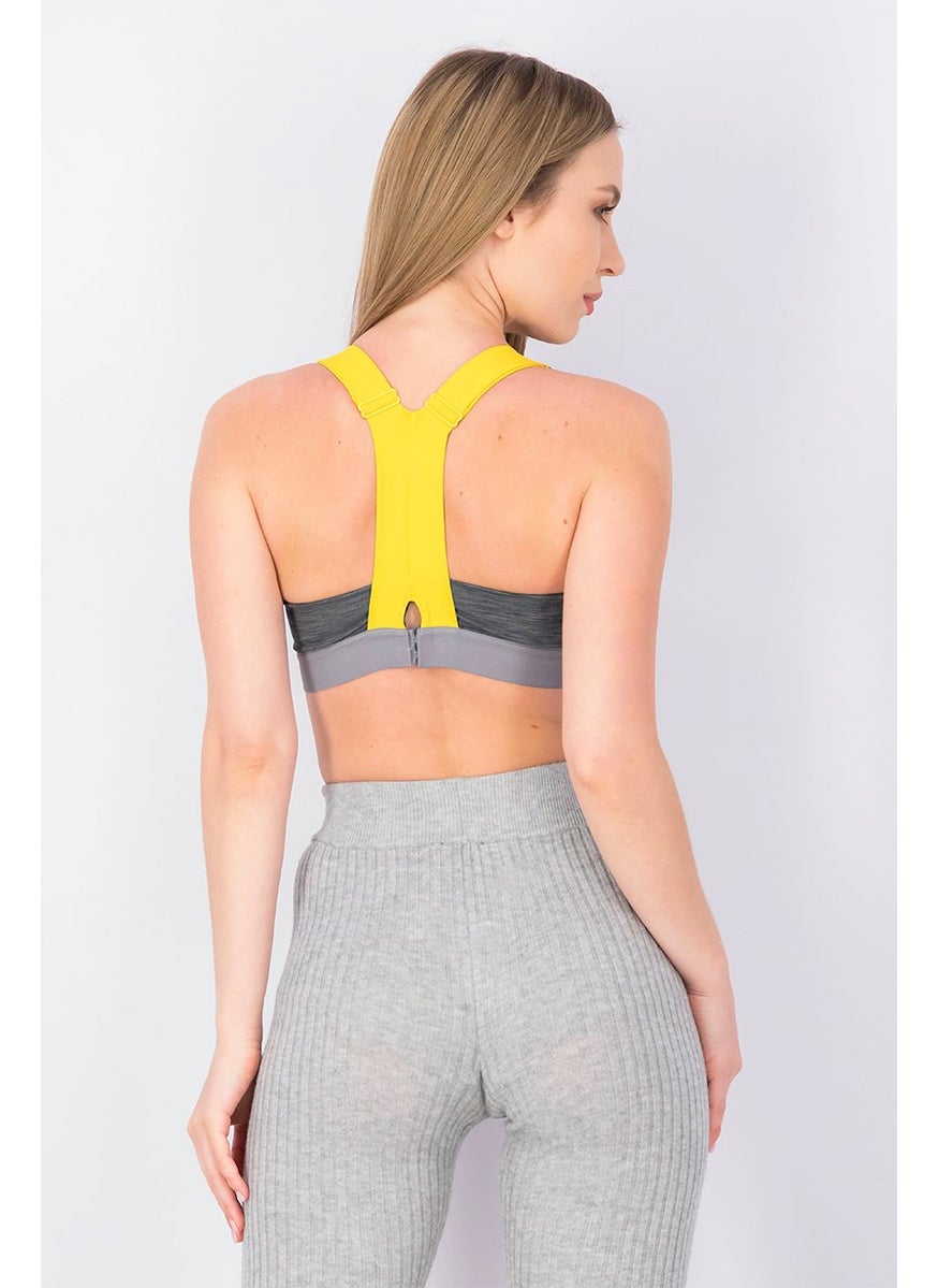 Adidas Women Training Climate Racer Padded Bra, Yellow and Grey  - Image 3