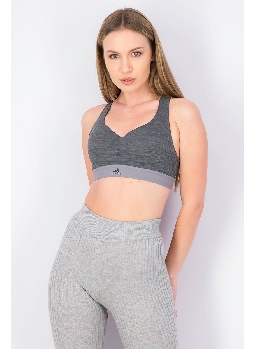 Adidas Women Training Climate Racer Padded Bra, Yellow and Grey  - Image 1