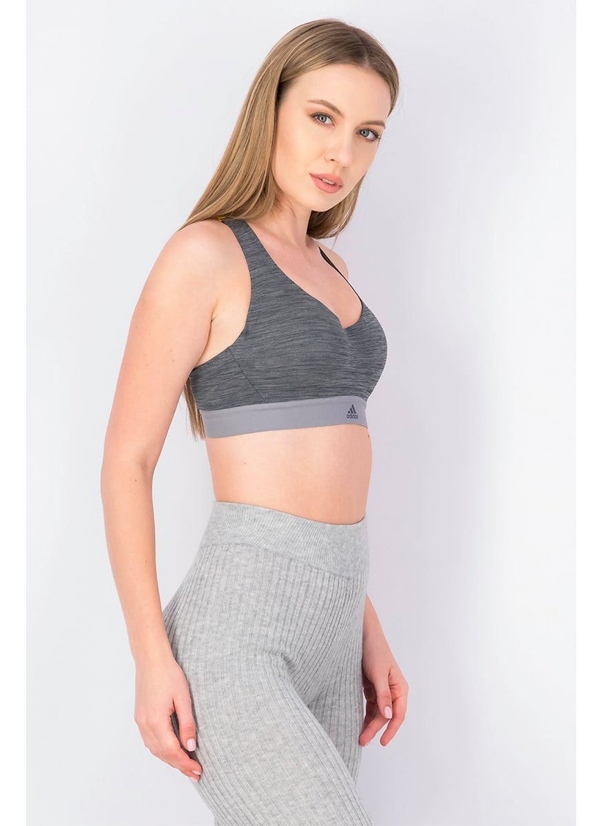 Adidas Women Training Climate Racer Padded Bra, Yellow and Grey  - Image 2