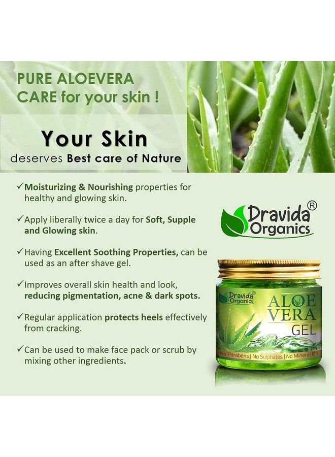 Dravida Organics Pure Aloe Vera Gel (220 Gram ) Ideal For Skin Care Face Acne Hair Treatment 220Gm  - Image 3