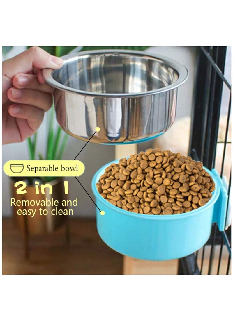 KASTWAVE 2 Pack Crate Dog Bowl, Removable Stainless Steel Water Food Feeder Bows Cage Coop Cup for Cat Puppy Bird Pets for Puppy - Image 2