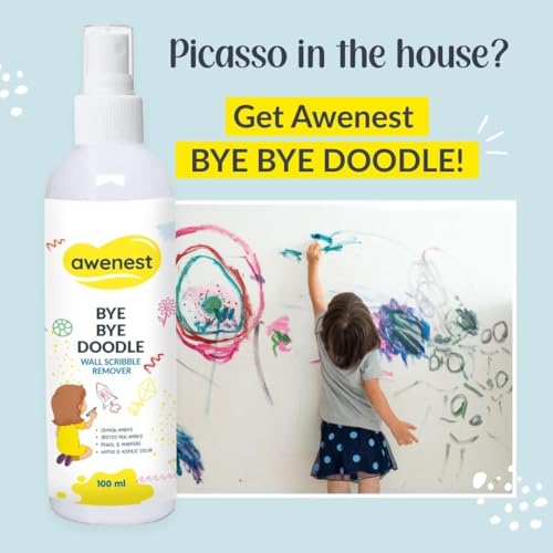 awenest Bye Bye Doodle Wall Scribble Remover - Pack of 2 | Instant Wall Cleaning Spray | Removes Crayon, Pencil, Sketch Pen, Marker, Watercolour & Acrylic Marks | Plant-Based, Toxin-Free Formula - Image 4