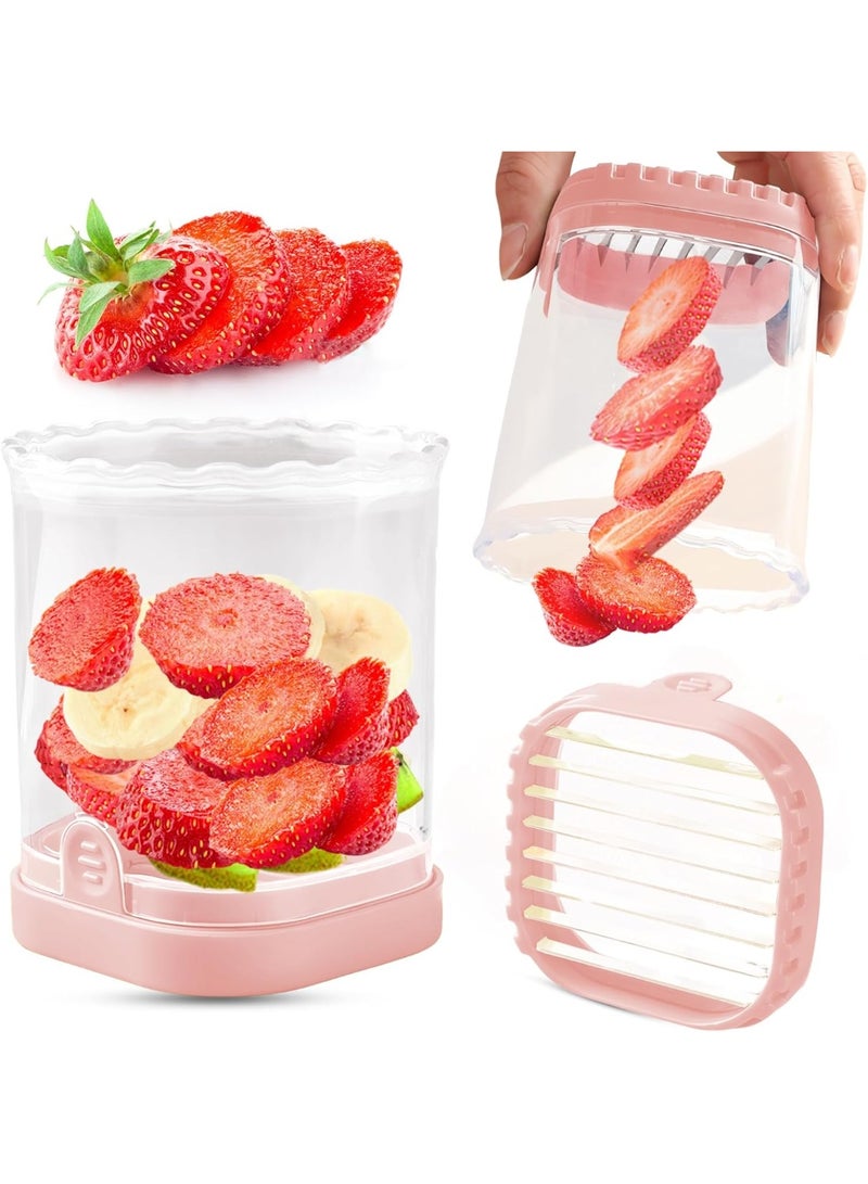 Fruit Slicer Cup | Strawberry Slicer | Banana Slicer | Grape Cutter | Egg Slicers | Detachable Fruit Cutter Slicer with Push Plate | Creative Strawberry Slicer Kitchen Gadget (Pink) - Image 3