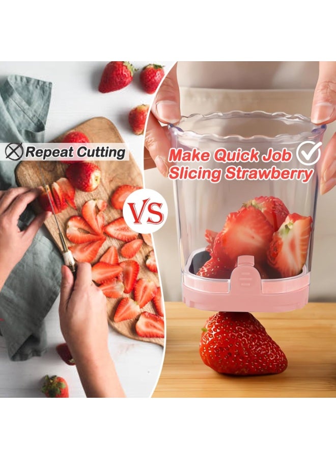 Fruit Slicer Cup | Strawberry Slicer | Banana Slicer | Grape Cutter | Egg Slicers | Detachable Fruit Cutter Slicer with Push Plate | Creative Strawberry Slicer Kitchen Gadget (Pink) - Image 2