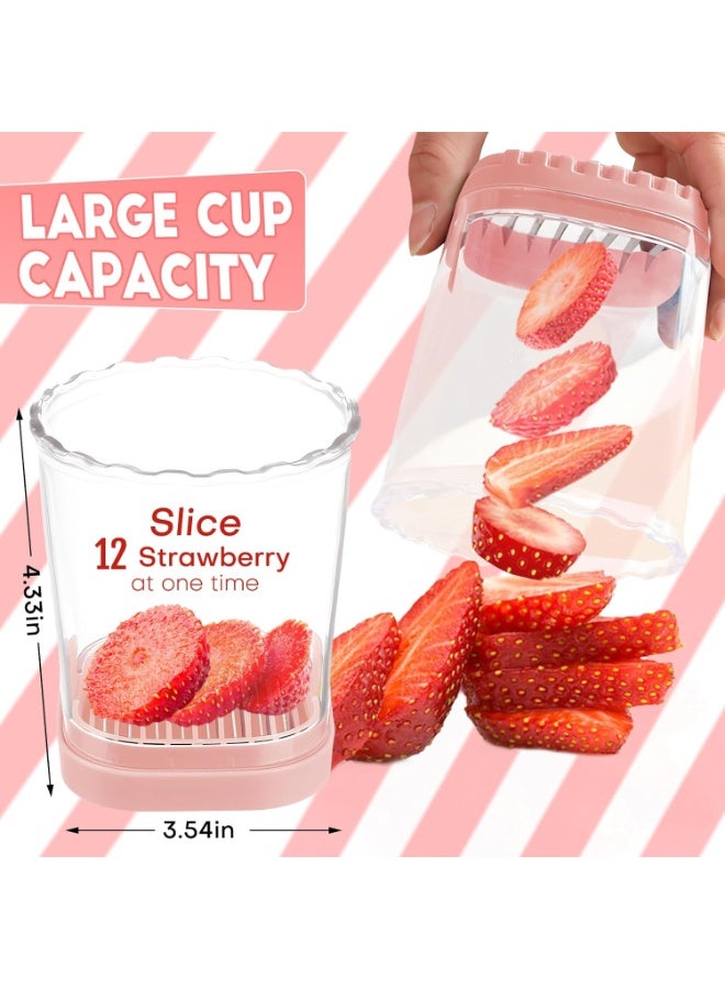 Fruit Slicer Cup | Strawberry Slicer | Banana Slicer | Grape Cutter | Egg Slicers | Detachable Fruit Cutter Slicer with Push Plate | Creative Strawberry Slicer Kitchen Gadget (Pink) - Image 1