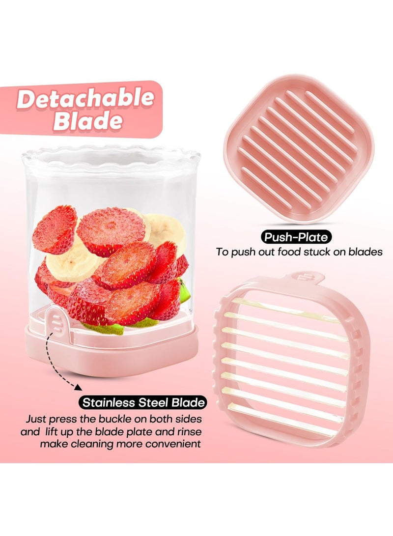 Fruit Slicer Cup | Strawberry Slicer | Banana Slicer | Grape Cutter | Egg Slicers | Detachable Fruit Cutter Slicer with Push Plate | Creative Strawberry Slicer Kitchen Gadget (Pink) - Image 4