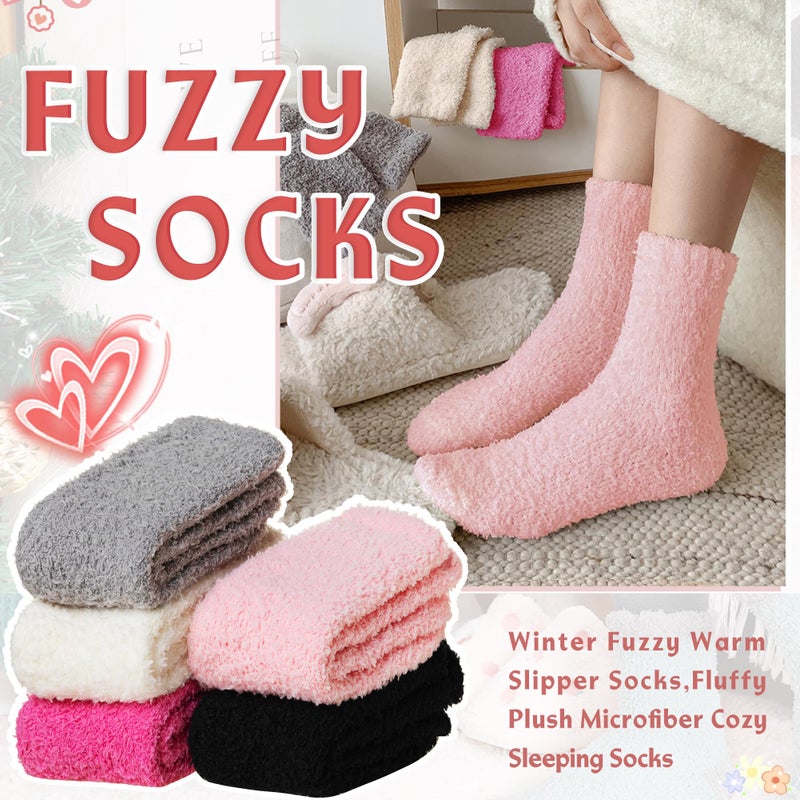 Eyean Womens Fuzzy Fluffy Slipper Socks Warm Winter Soft Thermal Plush Casual Sleep Cozy Home Socks (5 Pairs Pink Black) - Image 3