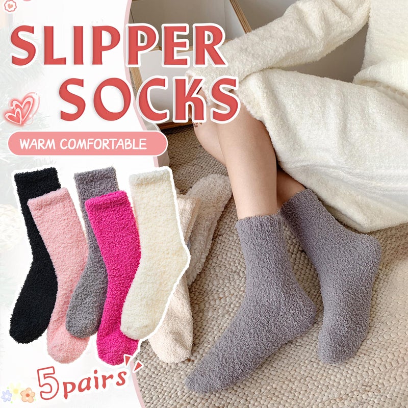 Eyean Womens Fuzzy Fluffy Slipper Socks Warm Winter Soft Thermal Plush Casual Sleep Cozy Home Socks (5 Pairs Pink Black) - Image 2