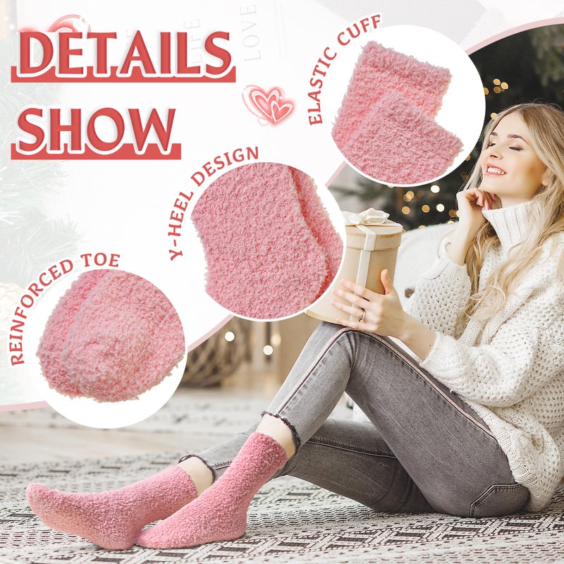 Eyean Womens Fuzzy Fluffy Slipper Socks Warm Winter Soft Thermal Plush Casual Sleep Cozy Home Socks (5 Pairs Pink Black) - Image 5