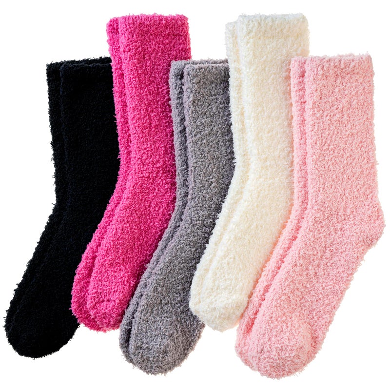 Eyean Womens Fuzzy Fluffy Slipper Socks Warm Winter Soft Thermal Plush Casual Sleep Cozy Home Socks (5 Pairs Pink Black) - Image 1
