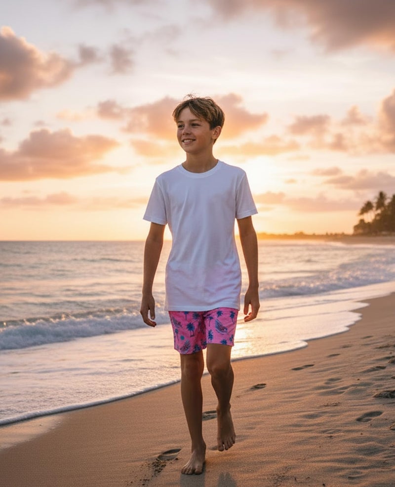 Cozople Teen Boys Pink Swim Trunks Size 14-16 Soft Tiger Swimming Shorts Bathing Suit with Compression Liner Quick Dry Stretchy Anti Chafe Swimsuit Size 14-16 - Image 2