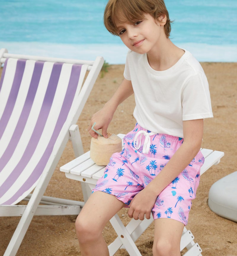 Cozople Teen Boys Pink Swim Trunks Size 14-16 Soft Tiger Swimming Shorts Bathing Suit with Compression Liner Quick Dry Stretchy Anti Chafe Swimsuit Size 14-16 - Image 4