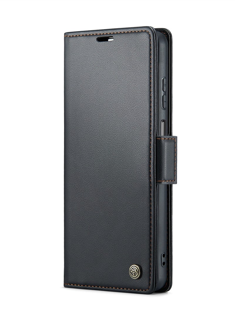 CaseMe Phone Case Luxury PU Leather Design Anti Fingerprint 023 Flip Cover Card Slot Holder Cover For Honor x7c / Honor 200 Smart (Black ) - Image 1