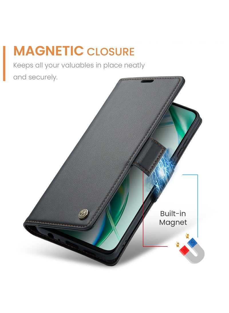 CaseMe Phone Case Luxury PU Leather Design Anti Fingerprint 023 Flip Cover Card Slot Holder Cover For Honor x7c / Honor 200 Smart (Black ) - Image 3