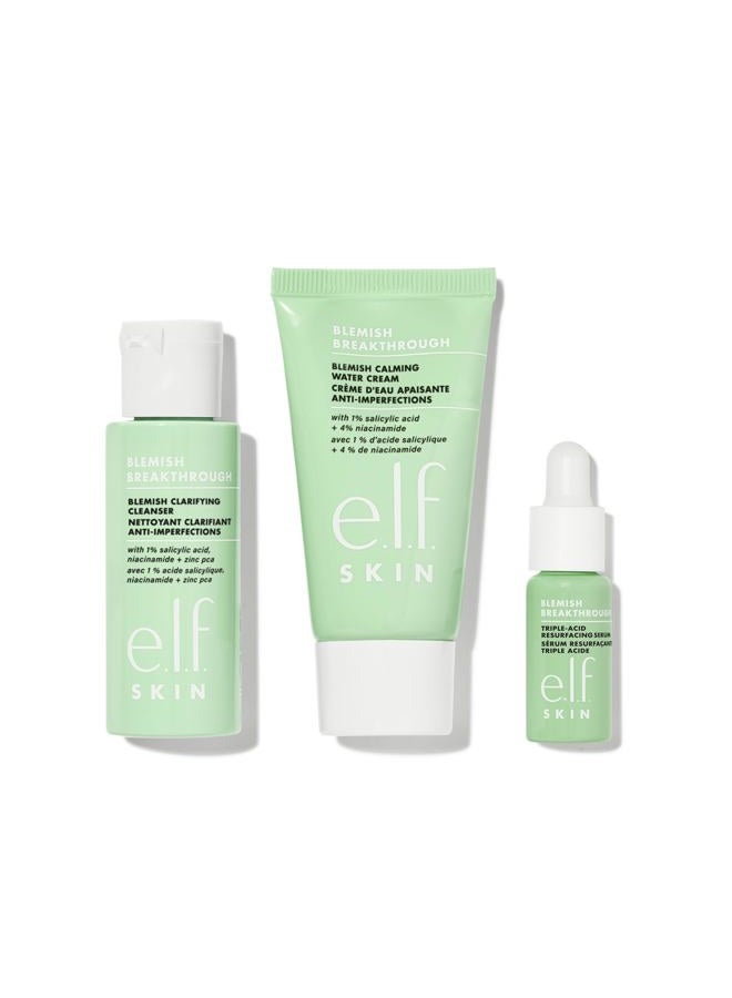 e.l.f. SKIN Blemish Breakthrough Blemish Control Basics Kit, Travel-Size Acne Skincare Routine, Cleanser, Serum & Moisturizer, Vegan & Cruelty-Free  - Image 1
