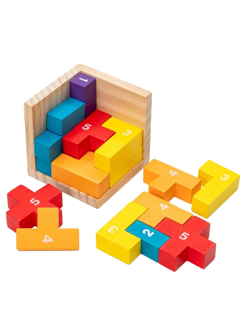 SYOSI 3D Wooden Brain Teaser Puzzles for Kids T Shape Wooden Puzzle Cube Desk Puzzle Educational Toy Wooden Puzzles for Office Kids Adult 3D Block Puzzle Cubes Wood Block Puzzle 20Pcs - Image 1