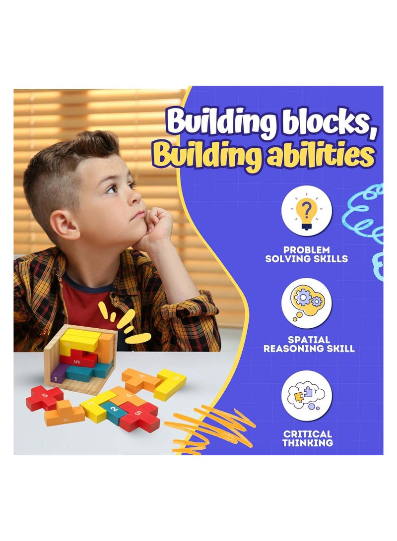 SYOSI 3D Wooden Brain Teaser Puzzles for Kids T Shape Wooden Puzzle Cube Desk Puzzle Educational Toy Wooden Puzzles for Office Kids Adult 3D Block Puzzle Cubes Wood Block Puzzle 20Pcs - Image 2