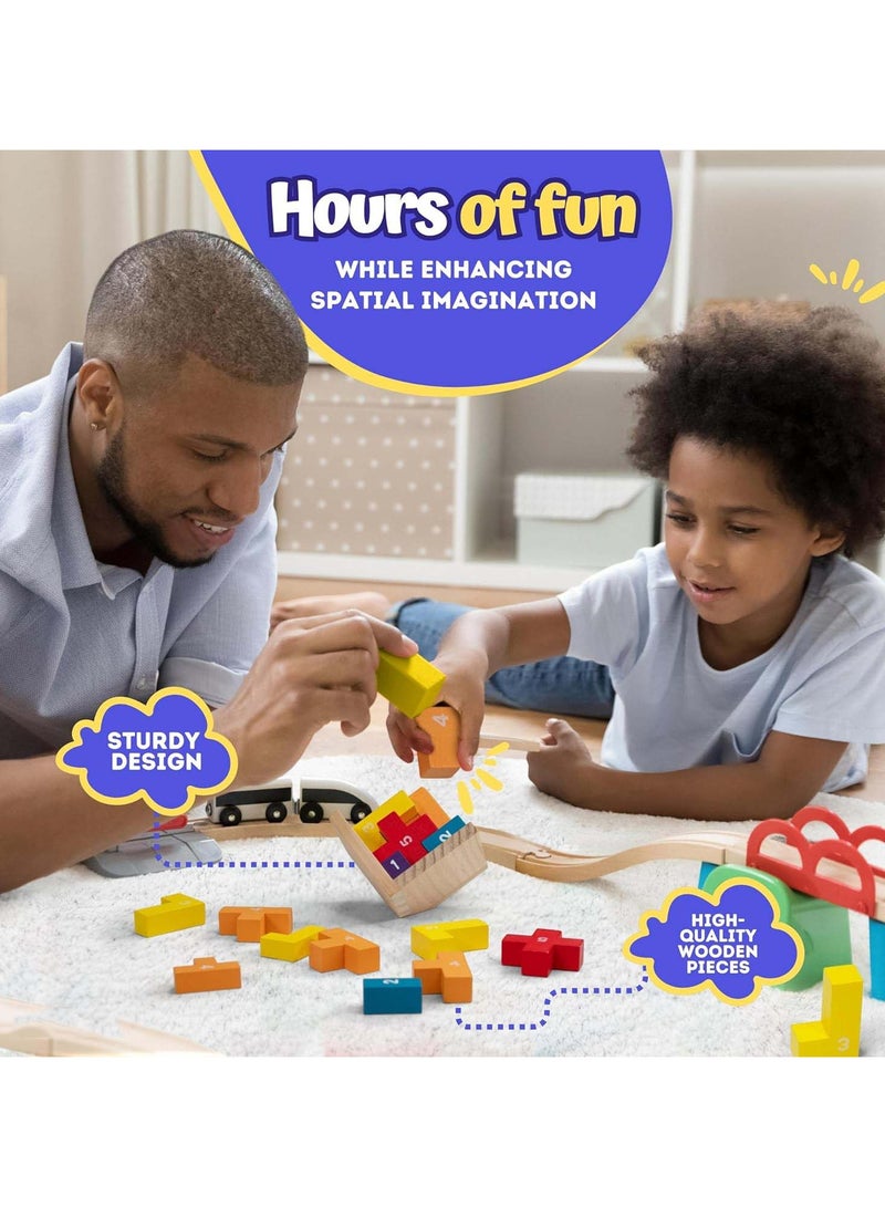 SYOSI 3D Wooden Brain Teaser Puzzles for Kids T Shape Wooden Puzzle Cube Desk Puzzle Educational Toy Wooden Puzzles for Office Kids Adult 3D Block Puzzle Cubes Wood Block Puzzle 20Pcs - Image 4