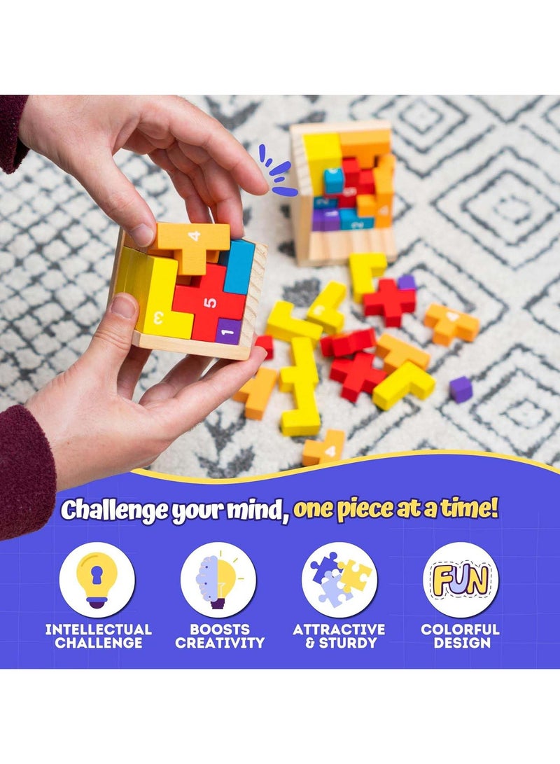 SYOSI 3D Wooden Brain Teaser Puzzles for Kids T Shape Wooden Puzzle Cube Desk Puzzle Educational Toy Wooden Puzzles for Office Kids Adult 3D Block Puzzle Cubes Wood Block Puzzle 20Pcs - Image 5