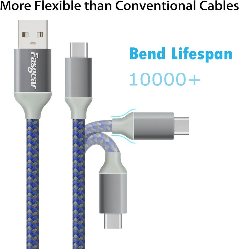فاسجير كابل USB إلى USB C بطول 10 أقدام، مجموعة من 3 كابلات طويلة من نوع C من ، مضفرة من النايلون، شحن سريع، متوافقة مع Galaxy Note 8/9 وS8/S9/S10/S10+ وLG V20/G6 والمزيد (أزرق/أرجواني/وردي) - Image 2