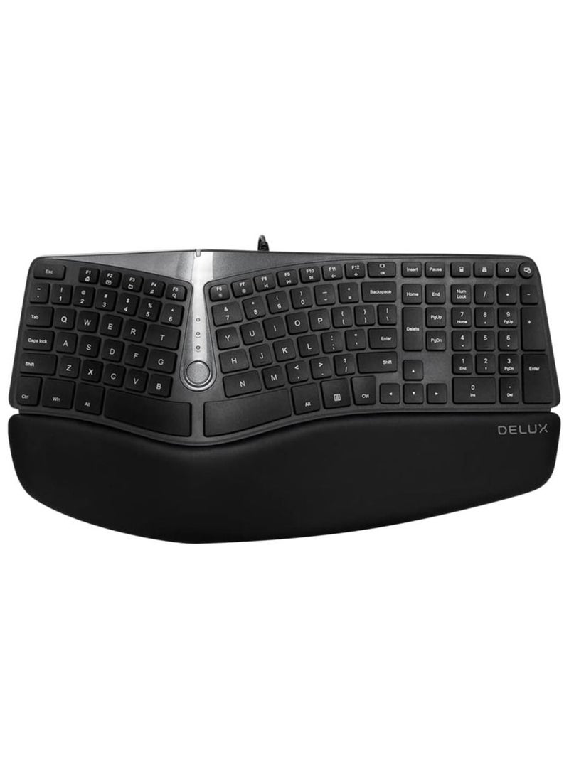 DELUX - Wired Ergonomic Split Keyboard with Wrist Rest, [Standard Ergo] Keyboard Series with 2 USB Passthrough, Natural Typing Reducing Hand Pressure, 107 Keys for Windows and Mac OS - Image 1