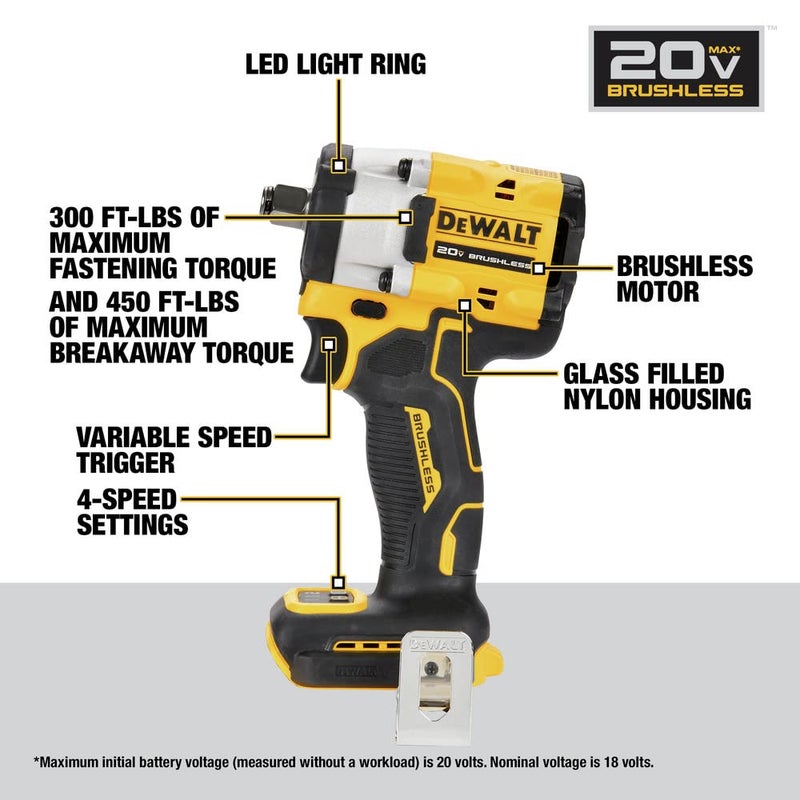 DEWALT ATOMIC 20V MAX* 1/2 in. Cordless Impact Wrench with Hog Ring Anvil (Tool Only) (DCF921B) - Image 5
