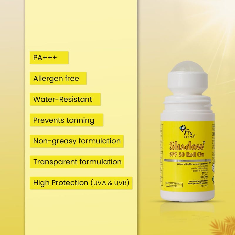 FIXDERMA Shadow Spf 50 Roll On Sunscreen Spf 50 For Face Sun Screen Protector Spf 50 Sunscreen For Uva  Uvb Protection Sunscreen For Women  Men  30Gm  Combination - Image 3