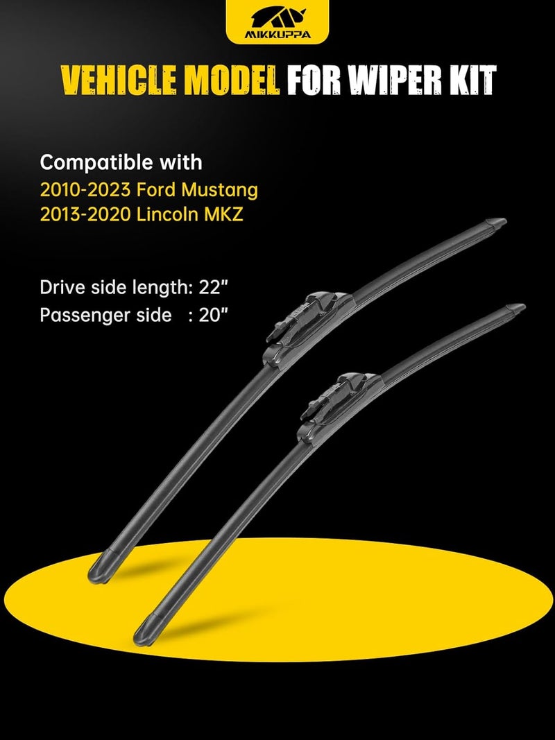 MIKKUPPA 22"+20" Windshield Wipers Blades Replacement for 2010-2023 Ford Mustang, 2013-2020 Lincoln MKZ, Pinch Tab All Season Wiper Blades(Pack of 2) - Image 2