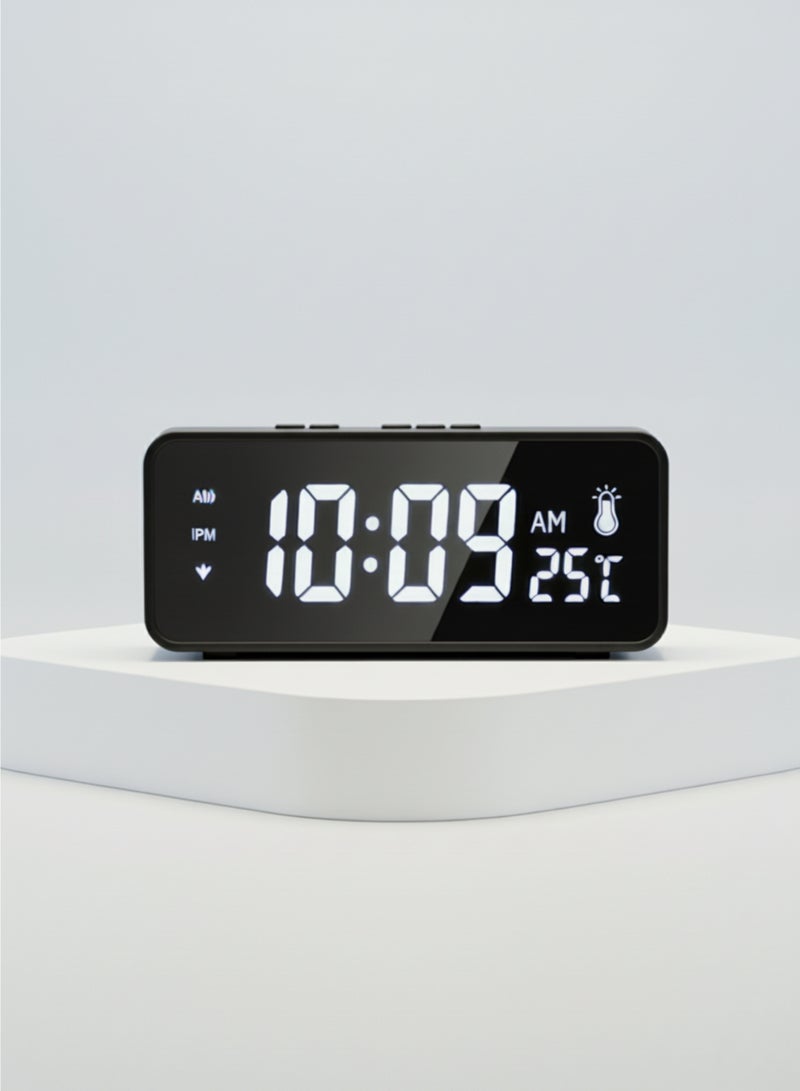 فيكسا برو ساعة منبه رقمية بشاشة LED عاكسة، تحكم صوتي، منبه مزدوج، غفوة، وعرض درجة الحرارة - أسود - Image 1