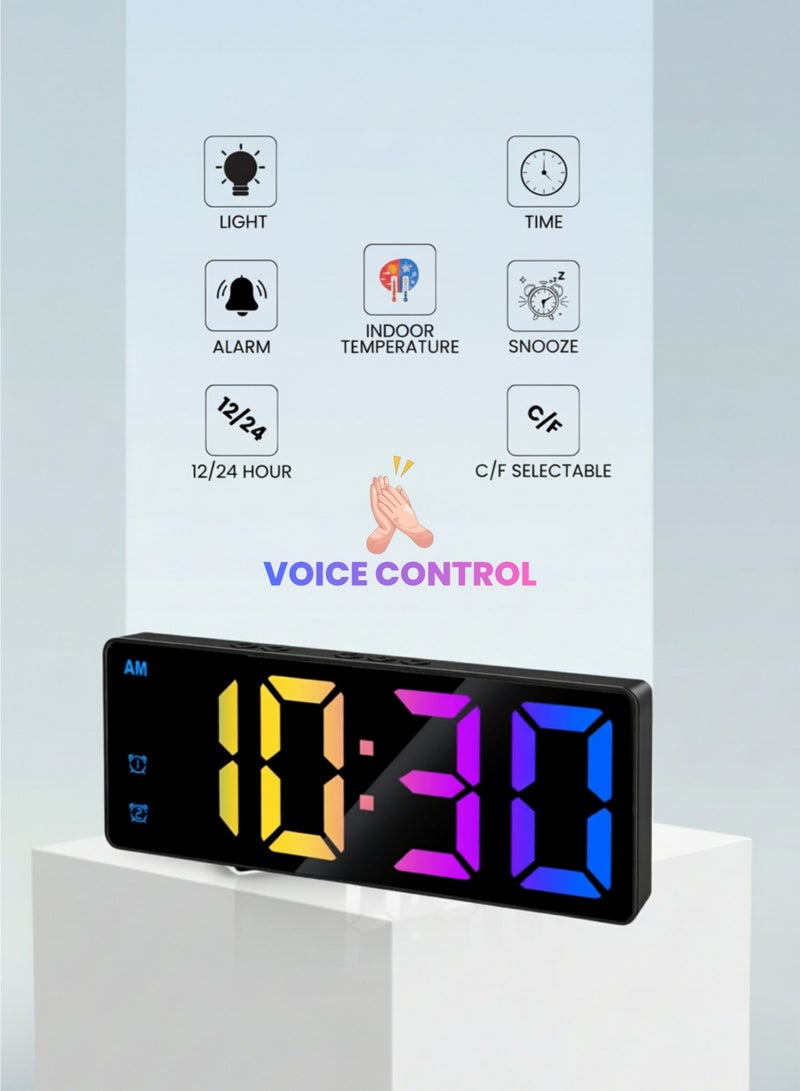 فيكسا برو ساعة منبه رقمية بشاشة LED عاكسة، تحكم صوتي، منبه مزدوج، غفوة، وعرض درجة الحرارة - أسود - Image 2