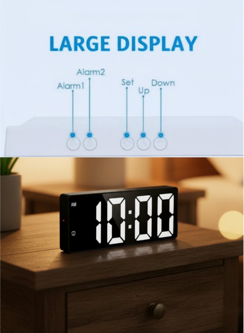 فيكسا برو ساعة منبه رقمية بشاشة LED عاكسة، تحكم صوتي، منبه مزدوج، غفوة، وعرض درجة الحرارة - أسود - Image 5