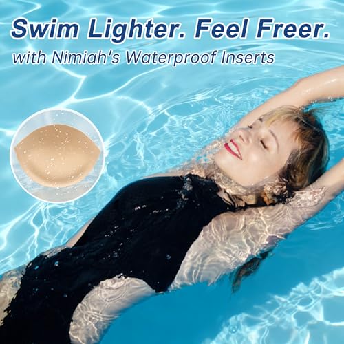 Nimiah Waterproof Swimsuit Cups Insert - 2 Pairs Bathing Suit Padding Add Instant Volume, Comfy Removable Bra Replacement Pads for Bikini Tops Beige - Image 2
