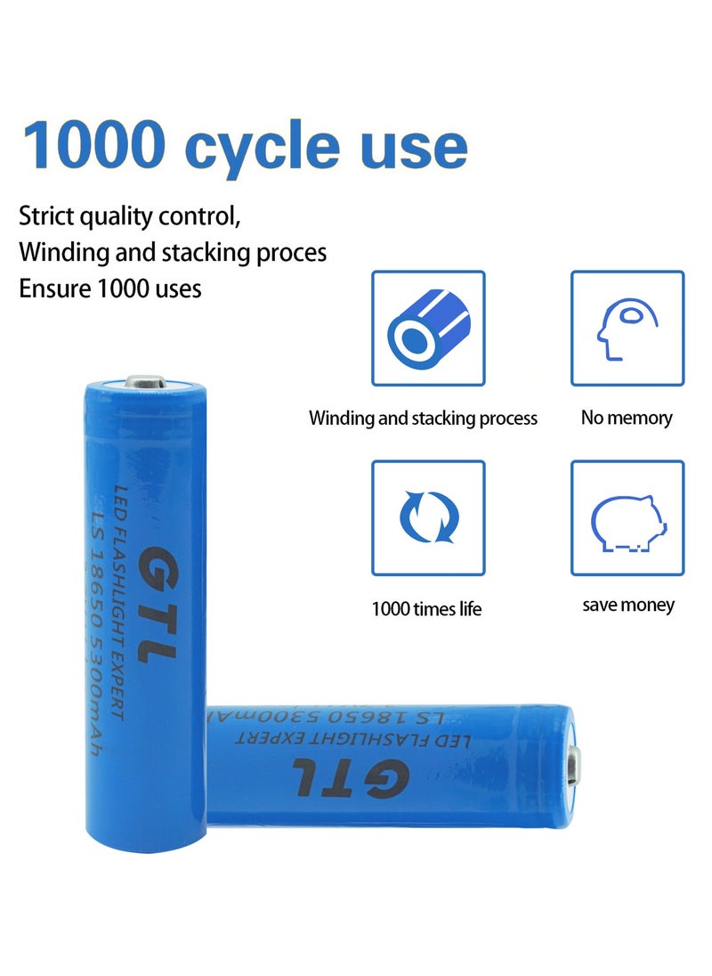 Generic - 2PCS 3.7V Rechargeable 18650 Battery 5300mAh Button Top Battery Used for Led Flashlight and Headlamp - Image 1