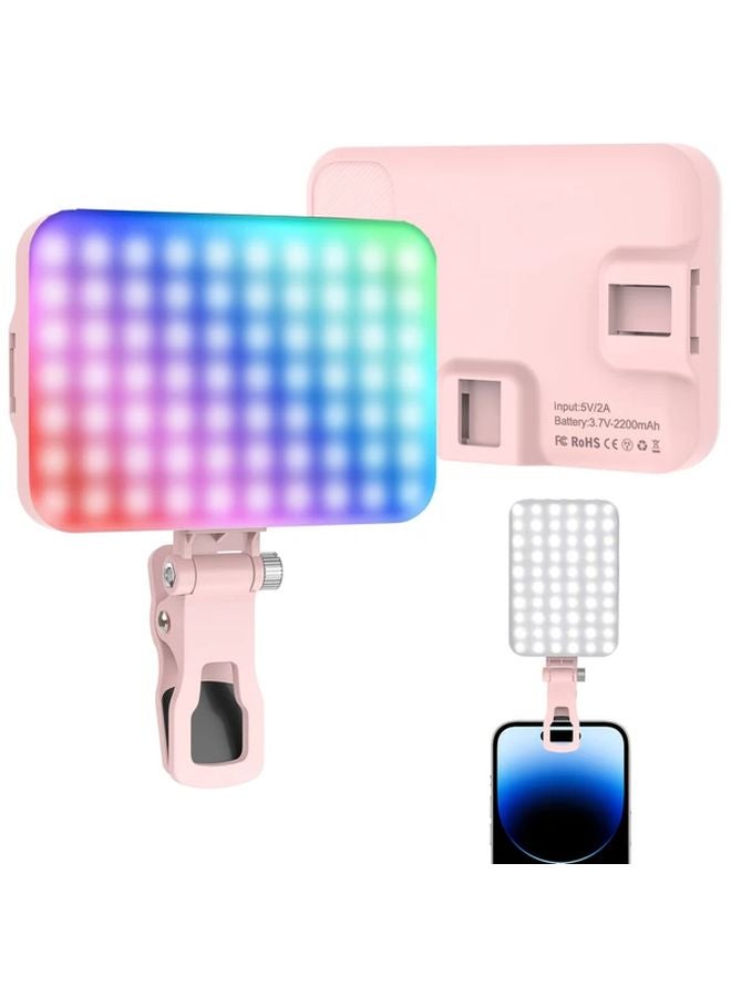 Multicolored Pink Portable 60 LED Selfie Light 2200Mah Rechargeable Battery Clip On Design CRI 97 Three Lighting Modes - Image 1