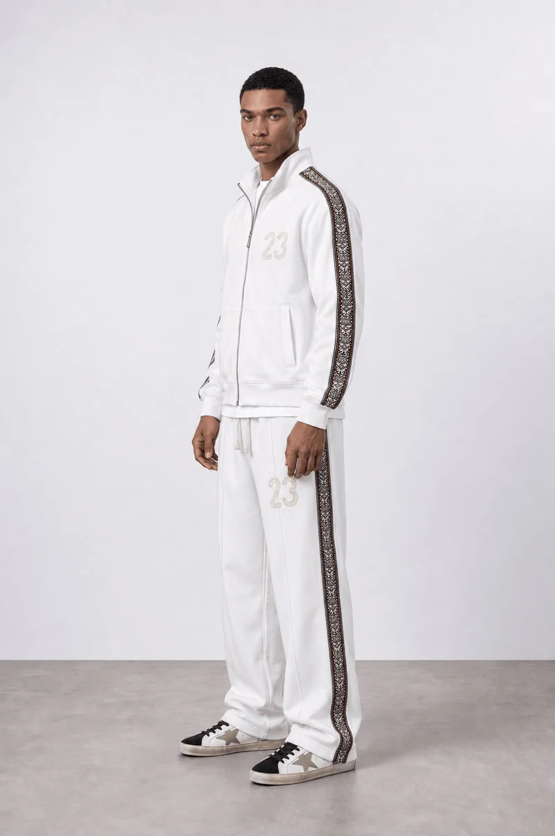 Respire Men's 23 Stripe Detail Doubleface Tracksuit Set, Ecru
